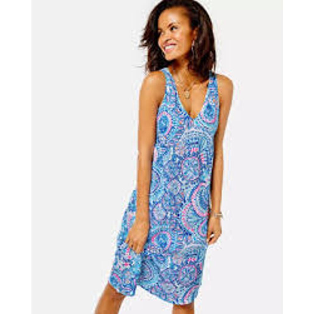 Lilly Pulitzer Florin Sleeveless Line Dress Womens Size Large Blue Grotto NWT
